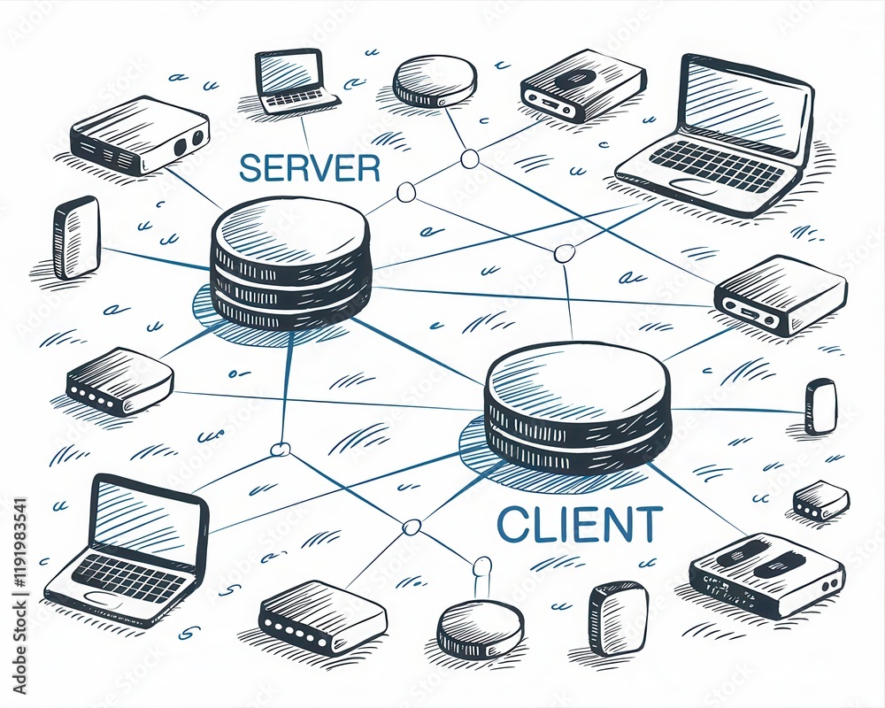 Client Server Network Diagram Showing Data Flow Stock Illustration ...