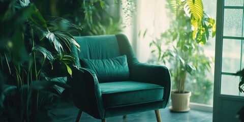 Green chair by window