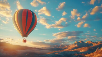 Poster - Hot Air Balloon Over Mountain Range