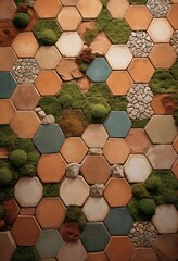 Aufkleber - Hexagonal Tile Mosaic Featuring Moss And Stones