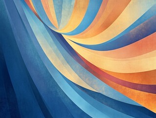 Poster - A colorful abstract painting with blue, orange, and yellow stripes