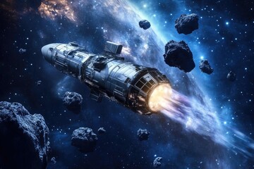 Wall Mural - space ship through rocky galaxy