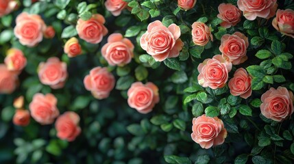 Sticker - Peach roses with green leaves.