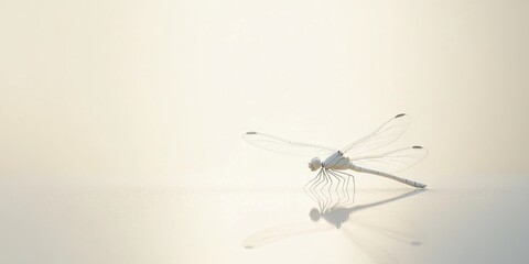 Wall Mural - White Dragonfly on Water