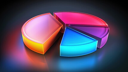 Poster - colorful 3D pie chart with vibrant segments in orange, pink, and blue, representing data visualization and analysis. glossy finish adds modern touch to design