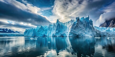 Wall Mural - Glacier calving in the ocean with an iceberg floating in the water, serene, deep,  serene, deep, sea, peaceful,iceberg, nature, underwater