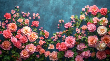 Wall Mural - Pink roses on dark blue background.