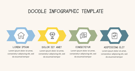 Wall Mural - Hand drawn process diagram template with four arrows, doodle infographics, vector eps10 illustration