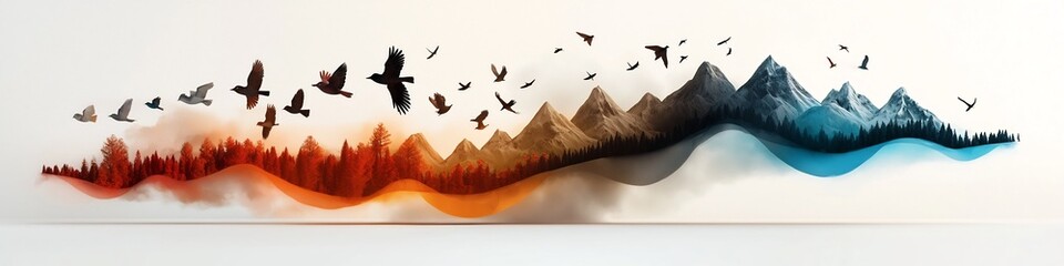 Poster - Captivating Depicting the Visualization of Frequency Distribution of Seasonal Species Patterns Across the Majestic Landscape of Mountains Forests and Skies