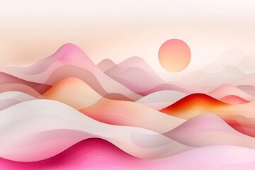 Poster - Captivating digital featuring a dreamlike landscape with a gentle gradient from pink to beige adorned with an abstract minimalist pattern in a vibrant yet delicate Fauvist style