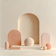 Poster - Minimalist architectural study featuring a pastel gradient setting transitioning from delicate blush to earthy beige tones with a textured noise layer adding a polished and elegant vibe
