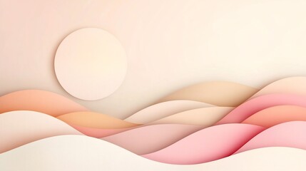 Poster - Pastel gradient background transitioning from soft pink to warm beige hues contemporary abstract landscape with a subtly textured tactile modern style high definition rendering