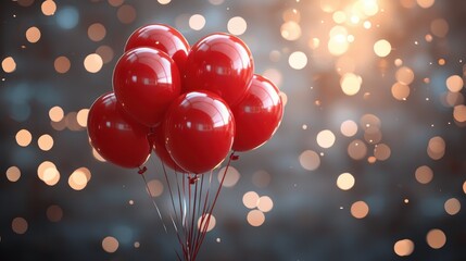 Poster - Red balloons float against bokeh lights.