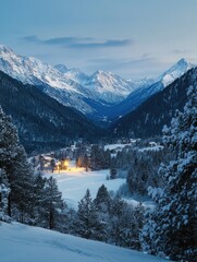 Wall Mural - snowy mountain valley with trees