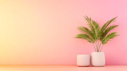 Poster - Elegant and modern interior design with a soft pastel gradient from pink to beige subtle textured noise overlay minimalist decor warm lighting and a cozy serene atmosphere  Ideal for home living