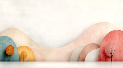 Poster - Serene and modern minimalist landscape with a subtle gradient transition from light coral to faint tan infused with a delicate textural pattern evoking a sense of elegant and understated beauty