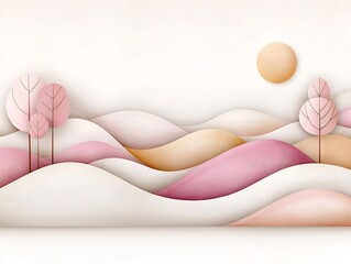 Poster - Elegant pastel gradient landscape with a delicate textured overlay showcasing soft soothing pink and beige hues  This minimalist sleek digital creates a serene peaceful and dreamlike atmosphere