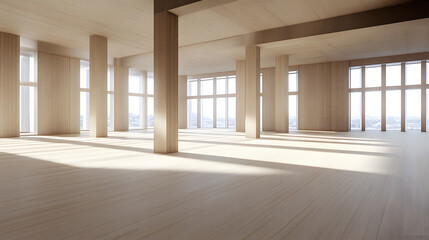 Poster - A spacious interior with large windows allowing natural light, showcasing a modern and minimalistic architectural design
