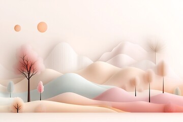 Poster - Serene pastel gradient landscape with a contemporary minimalist composition in earthy tones and abstract dreamlike digital art with a tactile