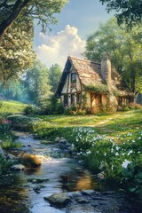 Wall Mural - Cozy Cottage by Stream