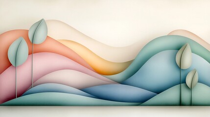 Poster - Serene and Tranquil Minimalist Landscape Painting with Soft Pastel Gradient Background Subtle Textured Accents and Calming Atmospheric Tones