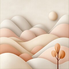 Poster - Tranquil Pastel Gradient Landscape with Textured Minimalist Mountains and Graceful Ambient Tones   A contemporary