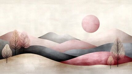 Poster - Tranquil and contemporary pastel gradient landscape featuring muted sand hues soft blush tones and a subtle textured overlay creating a refined and serene visual aesthetic