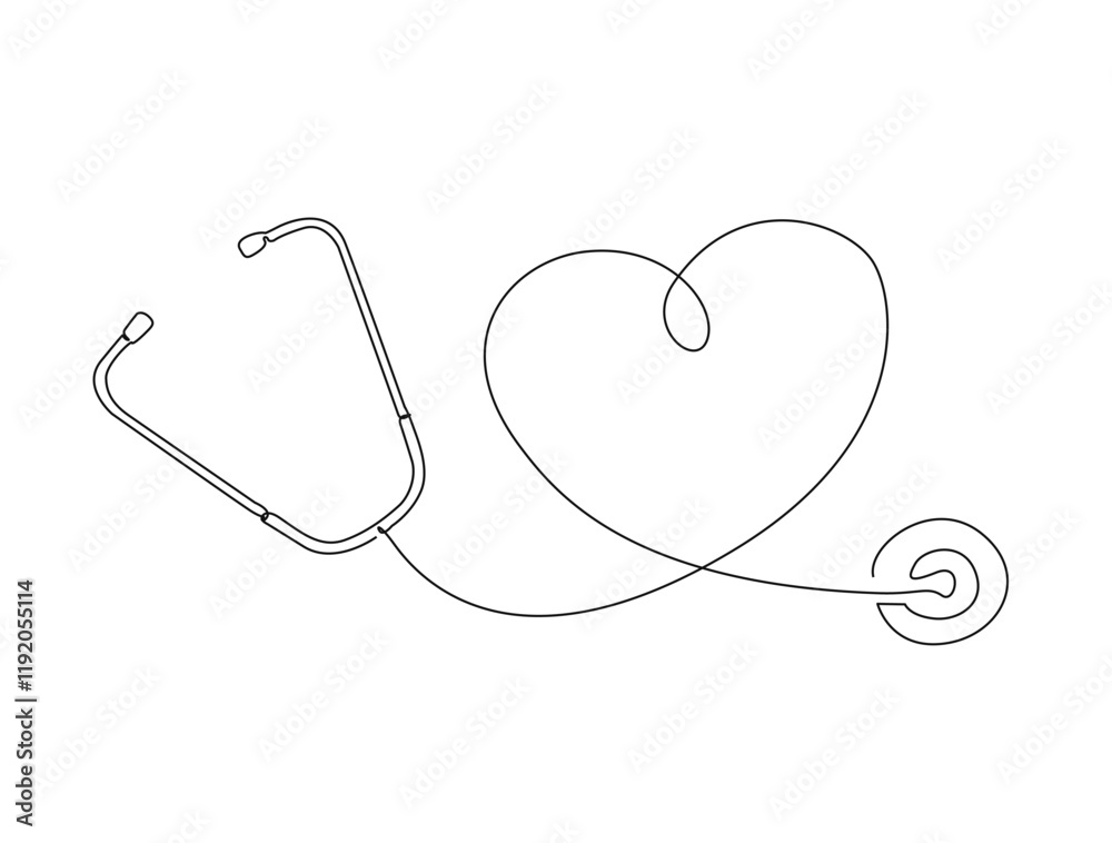 Continuous one line drawing of stethoscope - medical equipment ...