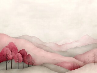 Poster - Soft pastel gradient landscape painting with blended pink and beige tones enhanced by a subtle graininess texture for a modern minimalist aesthetic