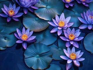 Wall Mural - purple water lilies on pond