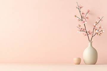 Poster - Elegant minimalist still life composition set against a pastel gradient backdrop that shifts from delicate pink to inviting beige