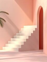 Poster - Delicate pastel gradient backdrop in shades of rose and cream with a subtle mottled texture and minimalist composition featuring geometric shapes