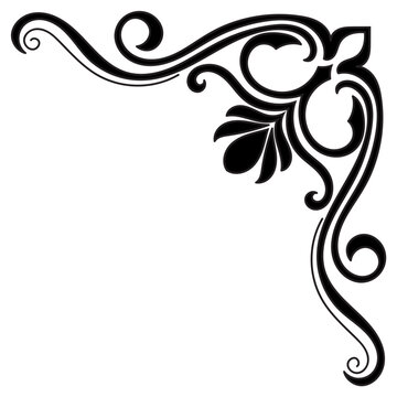 Vintage curves, vintage corners, decorative graphic elements, black lines