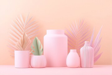 Poster - Pastel paper craft sculptures carefully arranged in a balanced and harmonious composition against a soft gradient backdrop with a subtle textured overlay showcasing a clean contemporary