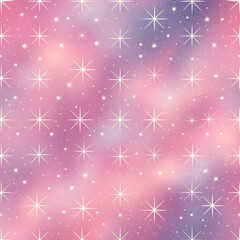seamless pattern of rainbow shooting stars streaking across a glowing pastel sky.
