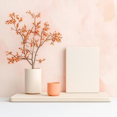 Poster - Pastel gradient still life scene with seamless pink to beige color transition featuring refined textured noise details and a minimalist contemporary vibe for a peaceful elegant and mood