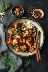 Wall Mural - Plate of Food with Rice and Vegetables