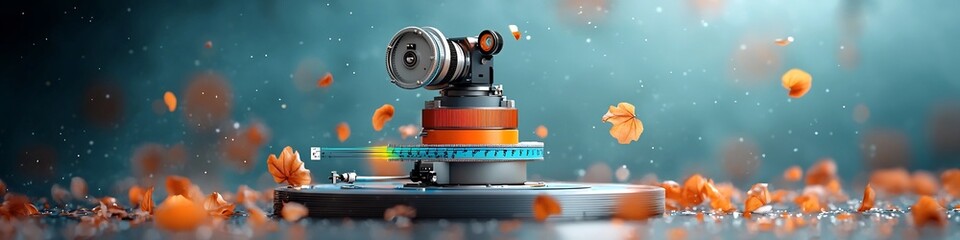 Poster - A detailed 3D rendered image showcasing a spectrometer instrument meticulously measuring the frequency of solar radiation in a scientific research laboratory or observatory setting