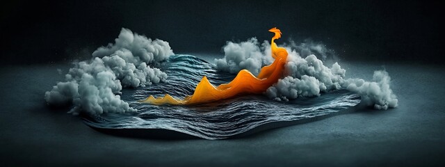 Poster - A stunning and surreal digital depicting the fluid dynamics and energy of a river or stream flowing through an ethereal cloud like environment  The image showcases a vibrant