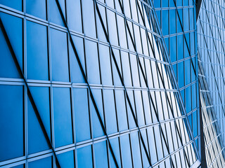 Aufkleber - Glass wall steel square pattern modern building facade Blue reflection Architecture details