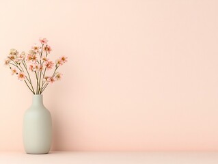 Poster - Minimalist and Contemporary Still Life Featuring a Pastel Floral Arrangement in a Vase Set Against a Gradient Backdrop with a Subtle Textured Overlay