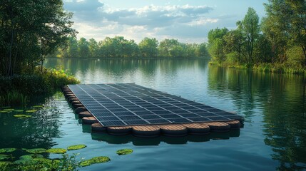 Poster - Solar raft on tranquil lake.