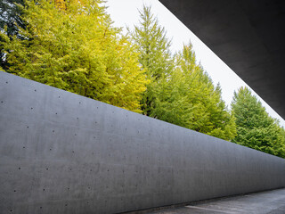 Fototapete - Cement concrete wall Modern building with Green landscape Outdoor space Architecture details