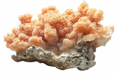 Orange coral eggs on rock, isolated, background white, seafood