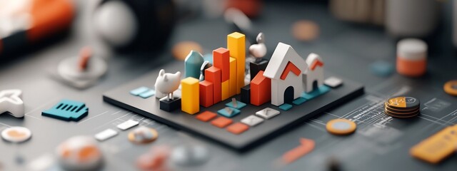 Poster - a 3d rendered visualization showcasing the frequency distribution of employment trends within a spec