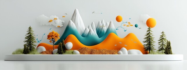 Poster - A 3D rendered abstract landscape depicting the complex dynamics and patterns of an ecosystem s response to fluctuations in food availability over time  The surreal