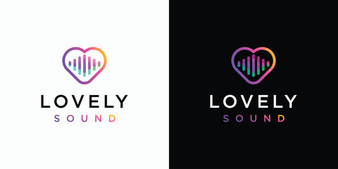 Poster - Heart and sound wave vector logo design with modern, simple, clean and abstract style. Icon for business, music recording, podcast and personal branding.