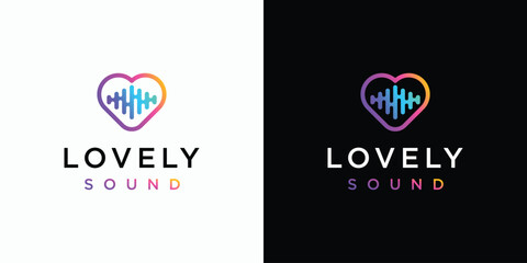 Poster - Heart and sound wave vector logo design with modern, simple, clean and abstract style. Icon for business, music recording, podcast and personal branding.