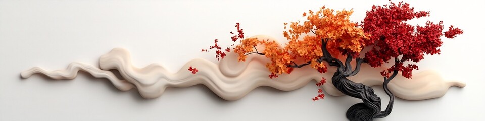 Poster - Rhythmic Autumnal Waves A Digital of Frequency  This abstract fluid artwork captures the dynamic interplay of colors forms and movements