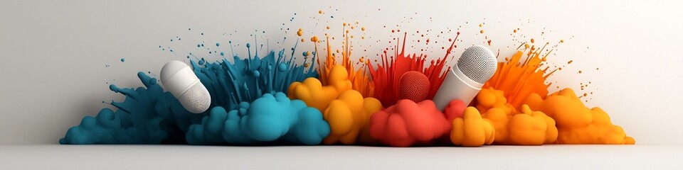 Poster - A captivating 3D digital artwork that visually expresses the frequency and diversity of different musical genres through a dynamic colorful and abstract composition